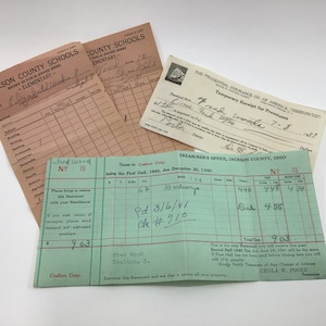 1930&#39;s Tax School Check Receipt Vintage Ephemera Jackson County Ohio Coalton Corp