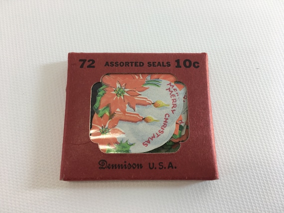 Dennison Christmas Seals Assorted Vintage Gift Card Art Craft Paper Sticker Decoration Holiday Accents In Original Box