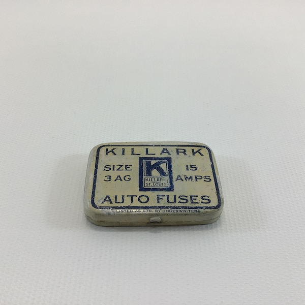 Killark Auto Fuses Tin Size 3 AG 15 AMPS Vintage Tin Litho Advertising Garage Mantiques