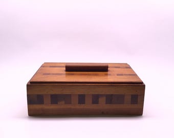 Handmade Segmented Wood Storage Box Vintage Quality Made Folk Art Home Decor