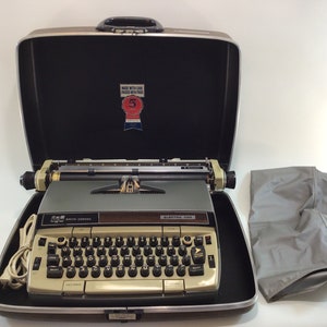 Vintage Portable Electric Typewriter in Case 1966 Smith Corona SCM Electra 220 Grey Green