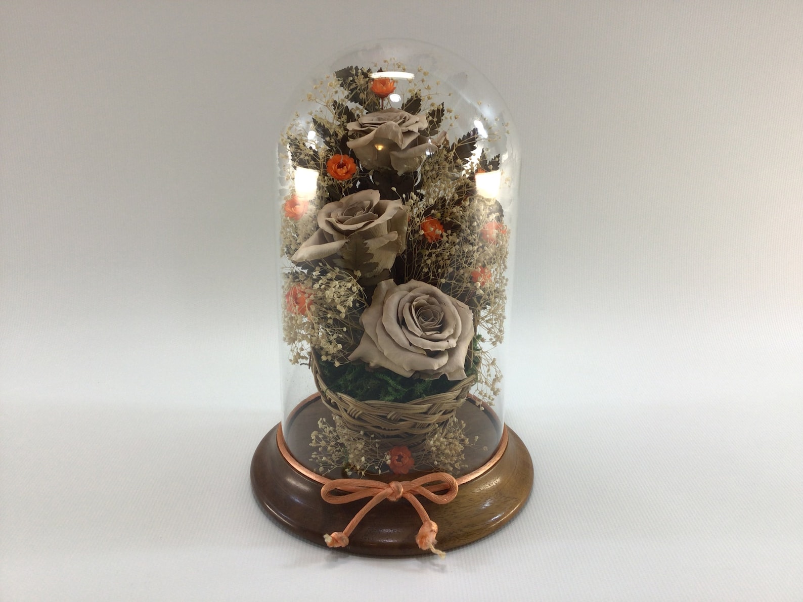 Dried Roses / Flowers Under Glass Dome Vintage Home Decor Etsy