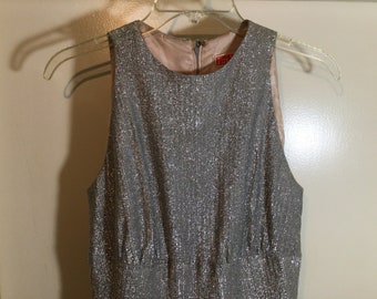 1980s Disco Jumpsuit Metallic Silver Shimmer Bell Bottom Sleeveless Fire House Size Med