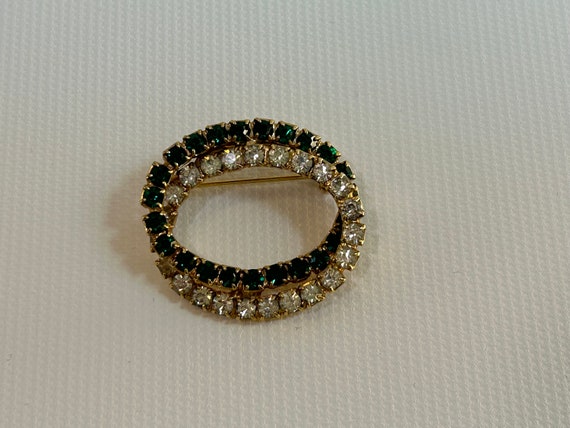 Rhinestone Brooch Emerald Green and Clear White R… - image 1