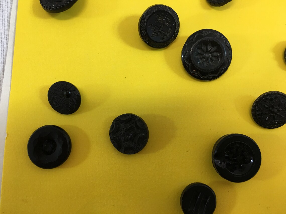 Button Collection Card Variety of Antique Carved Black Glass Buttons ...