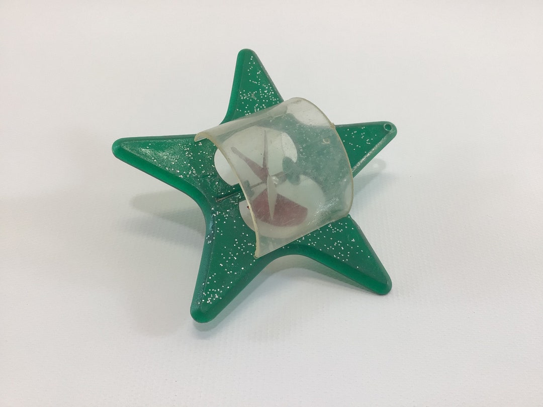 Green Glitter Star Spinner Christmas Tree Ornament 1970s Etsy