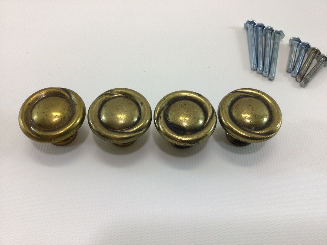 Pull Rope Knob Drawer Pull Knobs Brass Finish Rope Wreath Motif Metal Lot of 4 With 2 ...