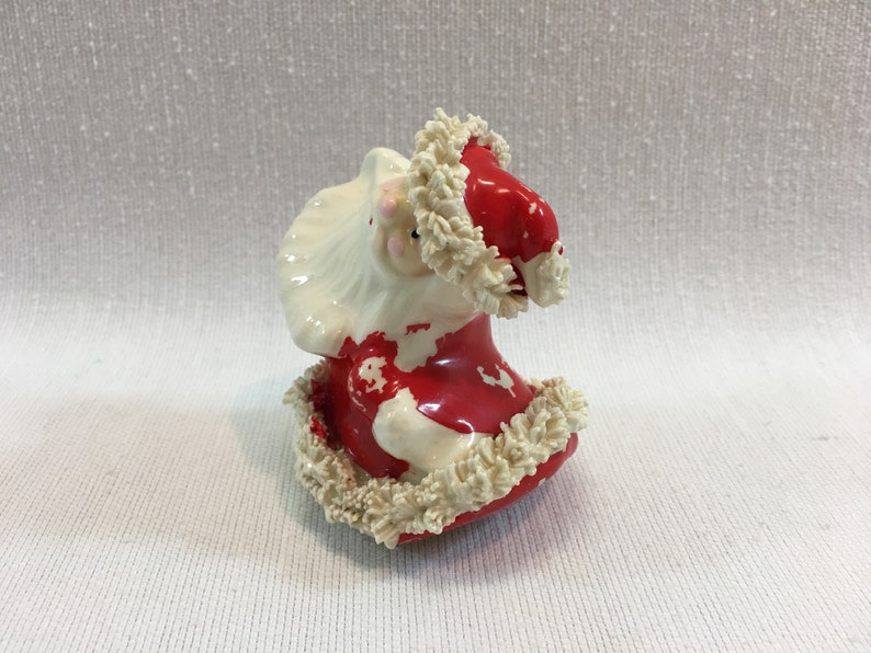 Ceramic Santa Claus Spaghetti Trim 1940/'s Vintage Christmas Roly Poly Rocker Figurine