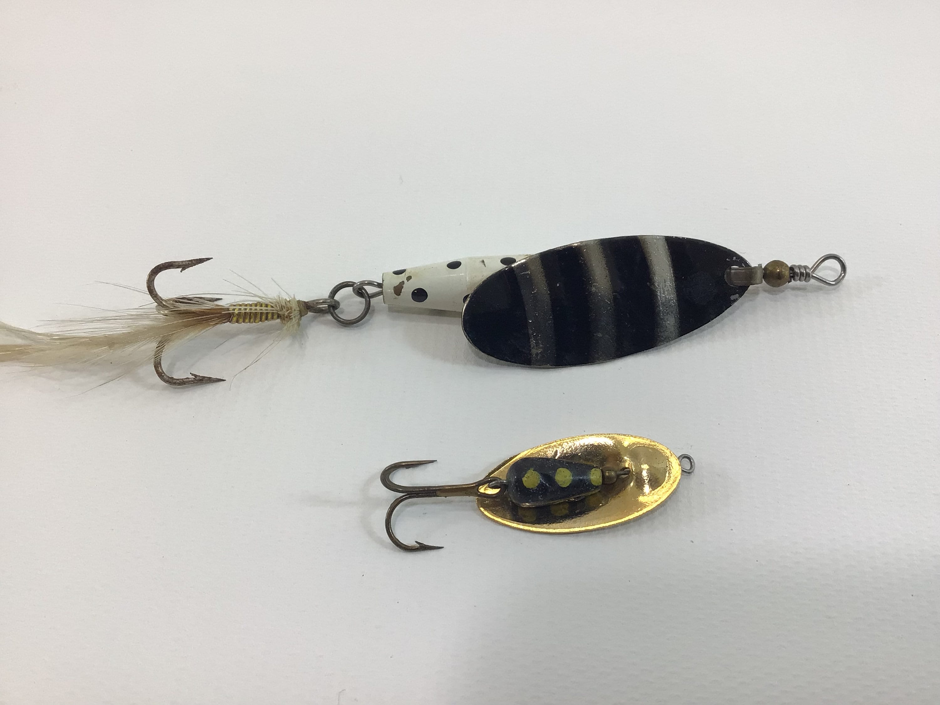 Vintage Fishing Tackle Spinner Lures Black Polka Dot and Martin No