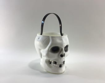 Bayshore Blow Mold Skull Trick or Treat Pail Candy Container Vintage Halloween Holiday Ephemera