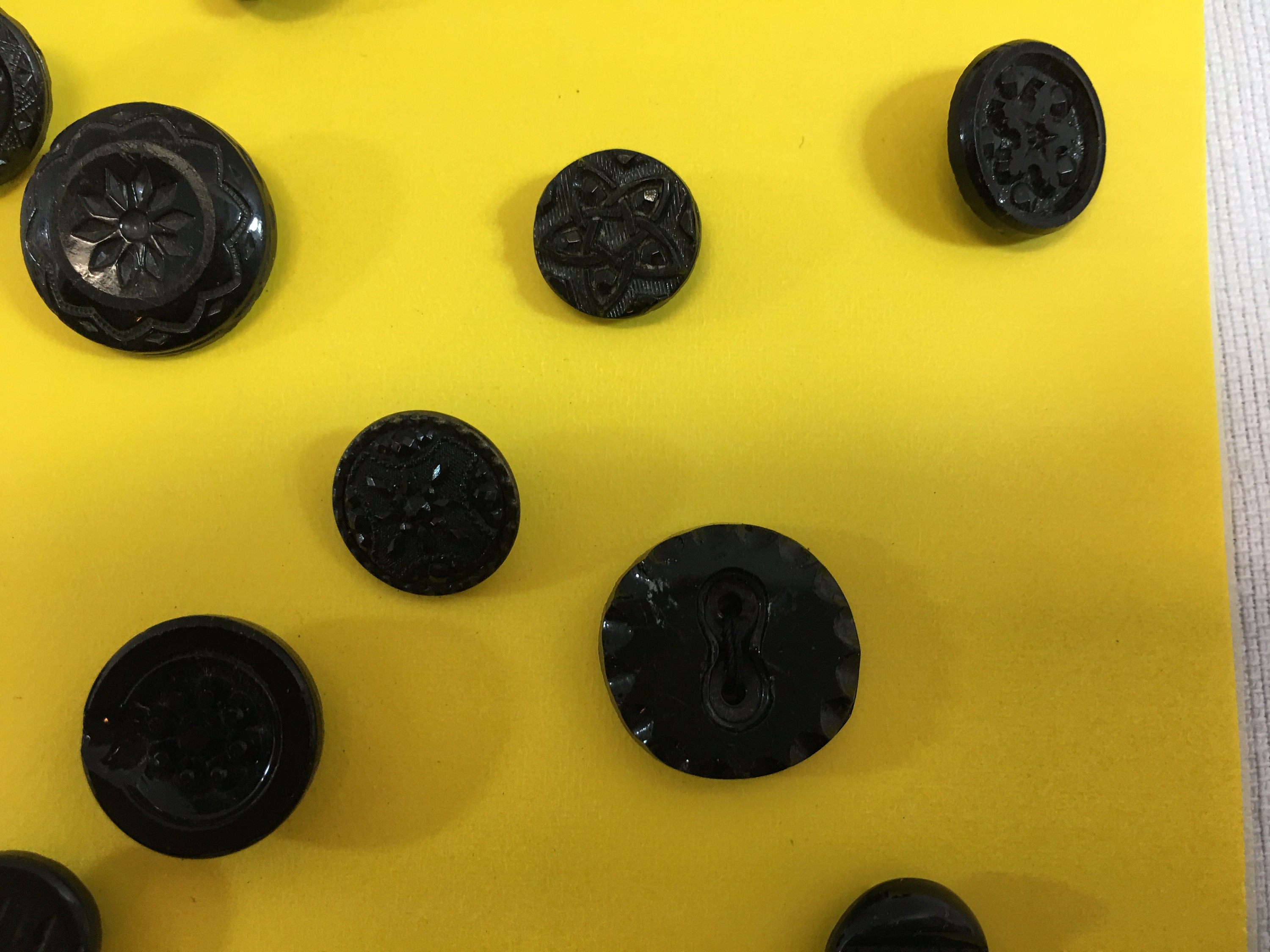Button Collection Card Variety of Antique Carved Black Glass Buttons ...