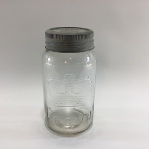 Vintage Crown 1 Qt Canning Jar Zinc Ring Glass Lid Rustic Country Kitchen Farmhouse Decor