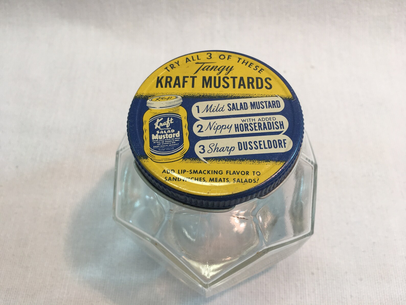 Vintage Kraft Mustard Jar Six Sided Polygon Jar with Blue and Etsy