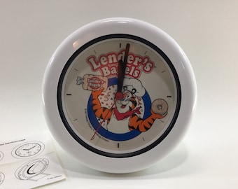 Retro Advertising Wall Clock Kellogg's Tony The Tiger and Lender's Bagels