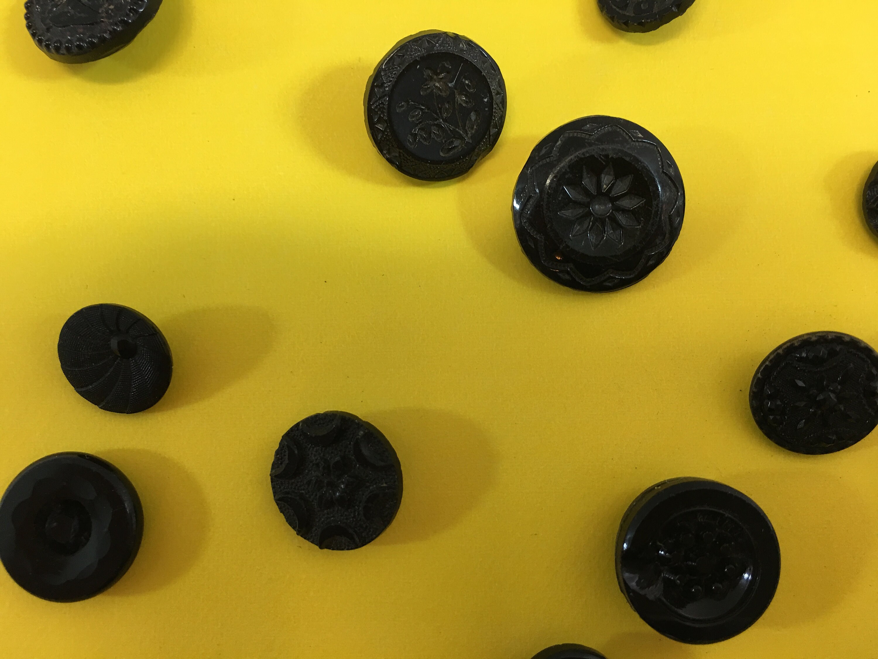 Button Collection Card Variety of Antique Carved Black Glass Buttons ...