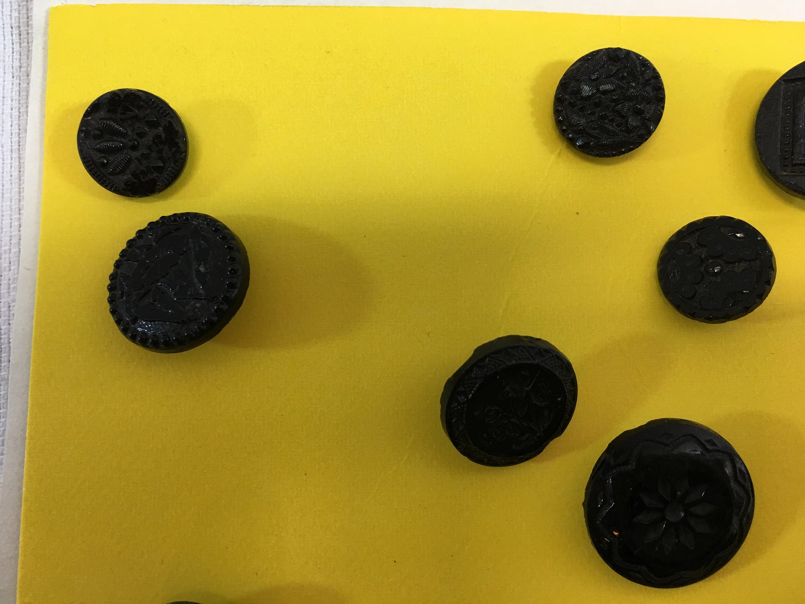 Button Collection Card Variety of Antique Carved Black Glass Buttons ...