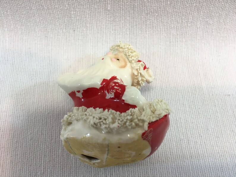 Ceramic Santa Claus Spaghetti Trim 1940/'s Vintage Christmas Roly Poly Rocker Figurine