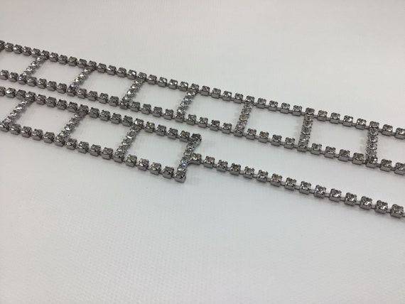 Clear Rhinestone Chain Belt Silver Tone Rectangle… - image 4