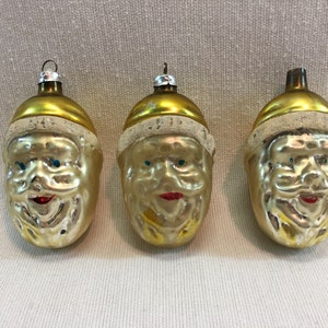 Vintage Mercury Glass Santa Gold Cap 3 Christmas Ornaments