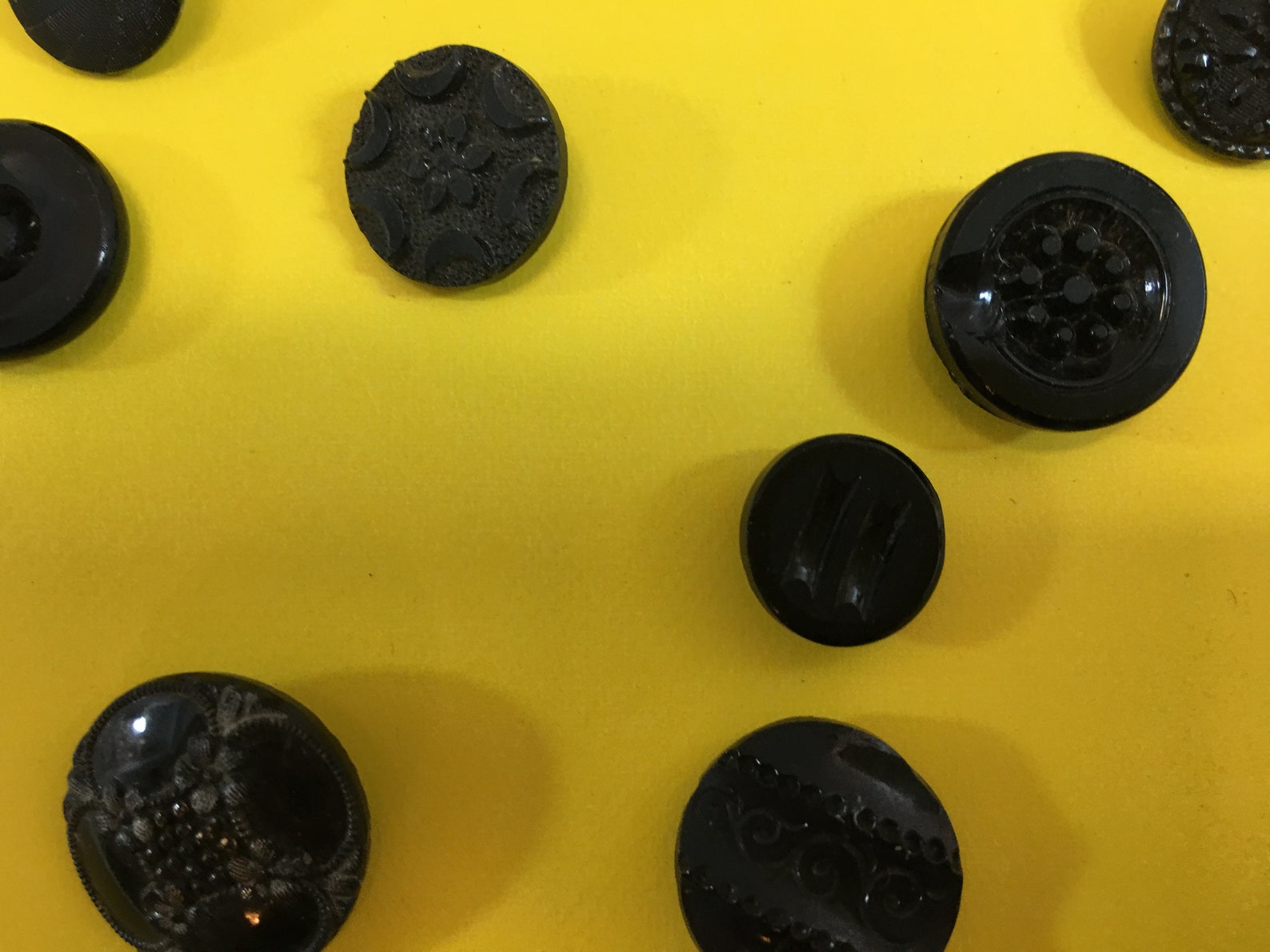 Button Collection Card Variety of Antique Carved Black Glass Buttons ...