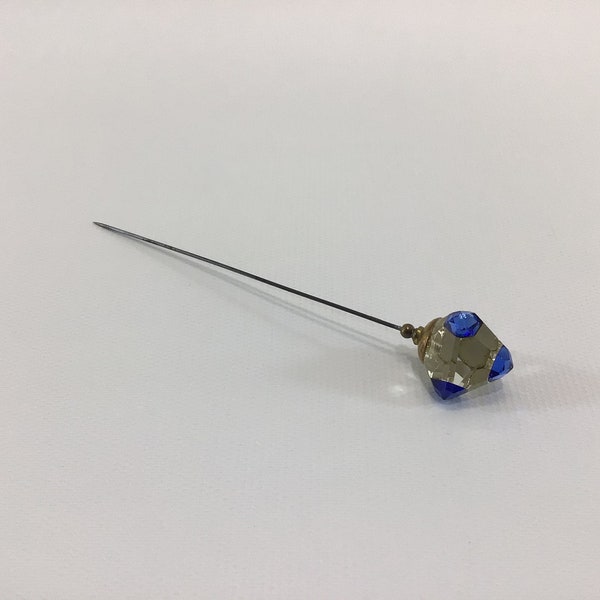 Antique Hat Pin Faceted Blue and Clear Glass Women's Victorian Design Ladies Costume Fashion Jewelry Adornment