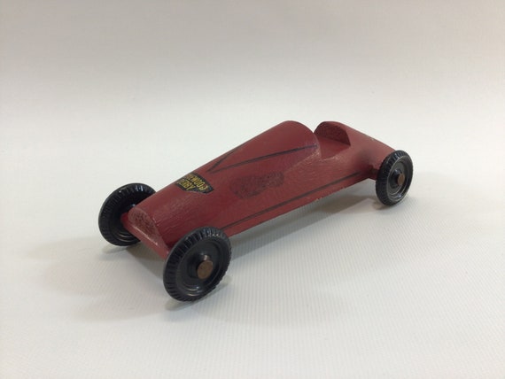 Early Pinewood Derby Race Car Red 29 Boattail Era Style Vintage Handcrafted  Wooden Toy 