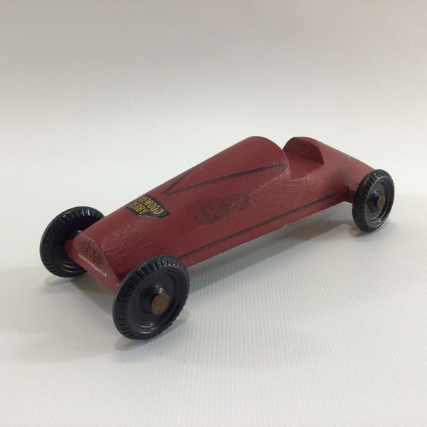 Early Pinewood Derby Race Car Red 29 Boattail Era Style Vintage Handcrafted Wooden Toy