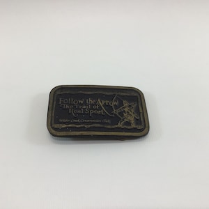 Archery Theme Belt Buckle Vintage Made in USA Solid Brass Dyna Buckle Provo Follow the Arrow Wilder Creek Marshall Michigan