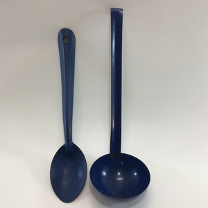 Graniteware Enamelware Ladle and Serving Spoon Blue and White Country Cottage Kitchen Farmhouse Decor