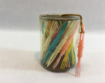 Vintage Hors d'oeuvre Appetizer Picks Smarty Picks Entertaining Party Retro Buffet Utensils Pink Aqua Teal Yellow and White
