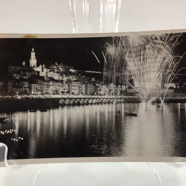 Antique RPPC Real Photo Postcard French Alpes Fireworks