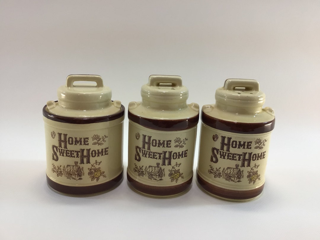 Ceramic Salt & Pepper Sugar Set Home Sweet Home Milk Cans Etsy