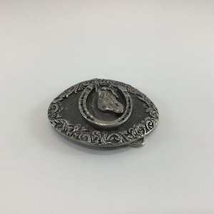 Horseshoe Pewter Belt Buckle Vintage 1993 Ege Made in USA