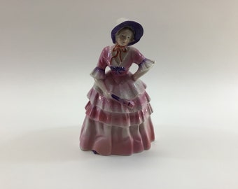 Porcelain Victorian Woman Dress and Bonnet Trinket Box Made in Germany Vintage Home Vanity Decor