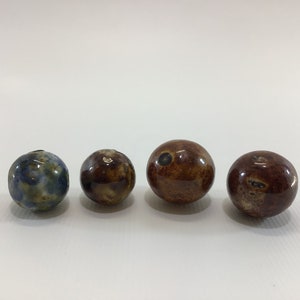 Clay Bennington Marbles Lot of 4 Brown and Blue Antique Primitive Handmade Toy Game Pieces