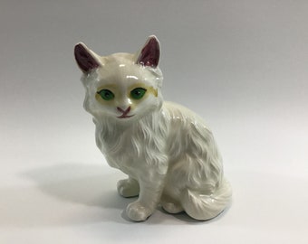 Vintage Ceramic Kitten 5 1/2" Persian White 1970's Retro Farmhouse Home Decor Collectibles