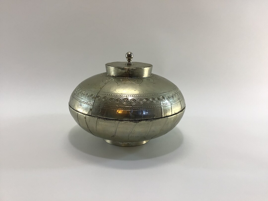 Tin Bowl Decatur Hammered Tin Decorative Lidded Wooden Bowl Vintage Quality Made in ...