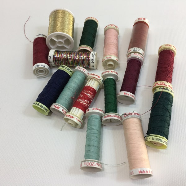 Sewing Thread Guttermann  Mettler Metrosene Polyester Thread Lot Greens Burgundy Multi Metallic Gold Made in West Germany