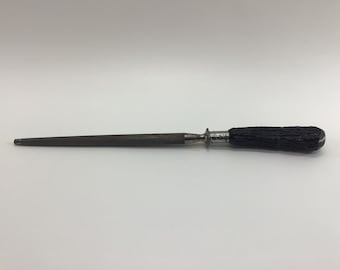 13" Stag Antler Handle Sharpening Steel Honing Rod Vintage Country Kitchen Utensil