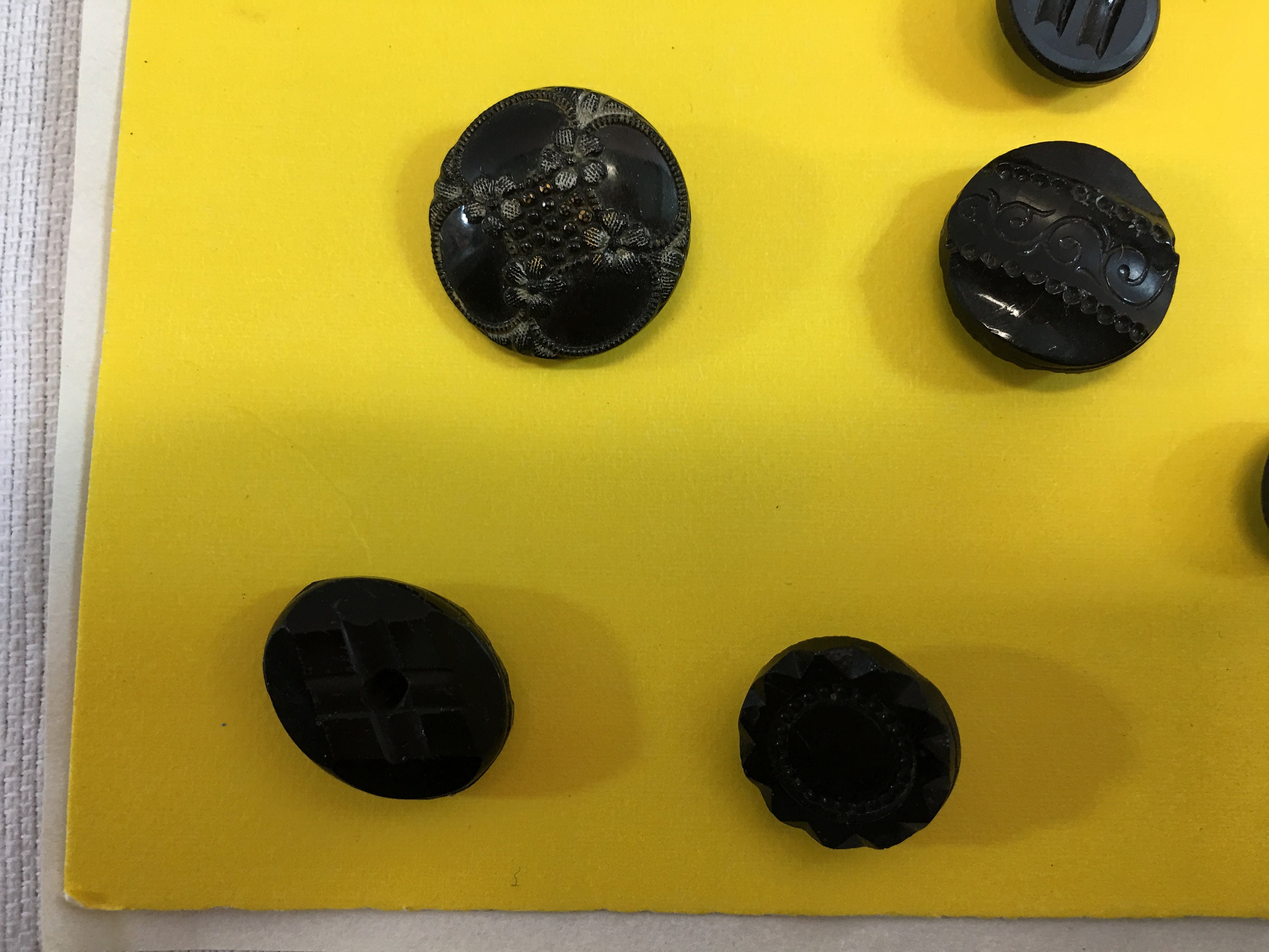 Button Collection Card Variety of Antique Carved Black Glass Buttons ...