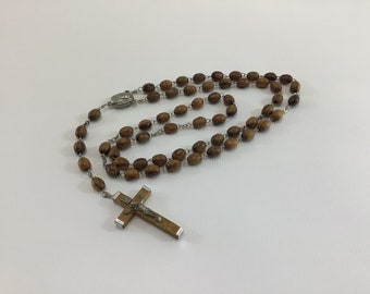 Vintage Wooden Bead Rosary Catholic Religious Prayer Jewelry Marked Terra Jerusalem