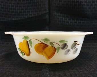 Fire King 1 1/2 Qt. Gay Fad Casserole Baking Dish Hand Painted Vintage Milk Glass