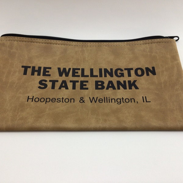 Vintage Cash Deposit Bag Wellington State Bank Hoopeston Illinois Beige Vinyl