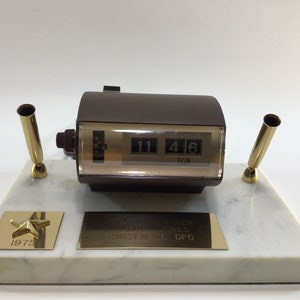 Elgin Flip Alarm Clock on Italian Marble Desk Set Vintage Appreciation Gift