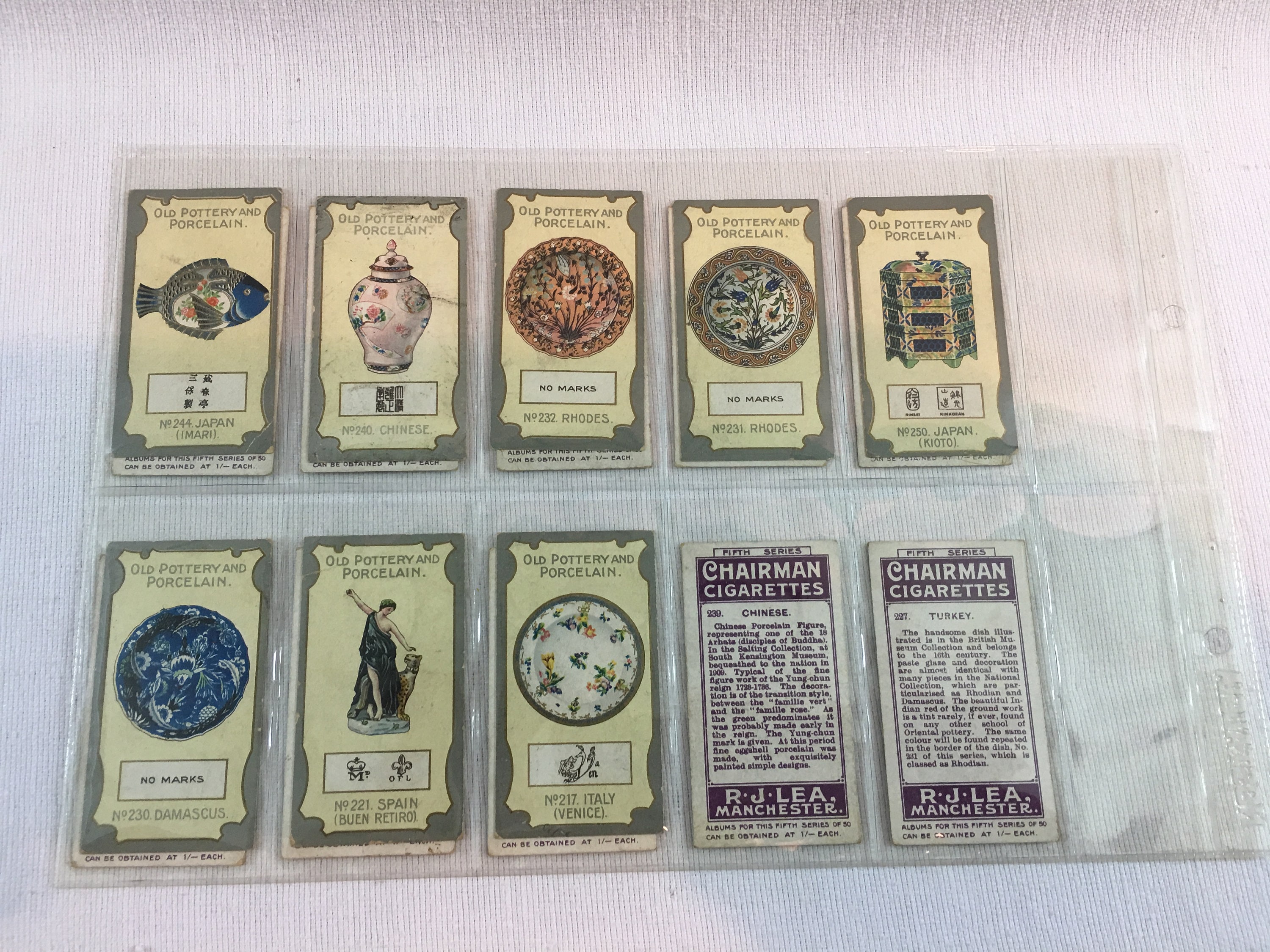 Antique Chairman Cigarettes Trade Cards Old Pottery & Porcelain 5th Series 