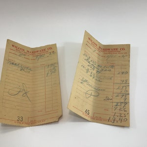 1920s Hardware Store Receipts Vintage  Adrian Michigan Ephemera Wilcox Hardware Co