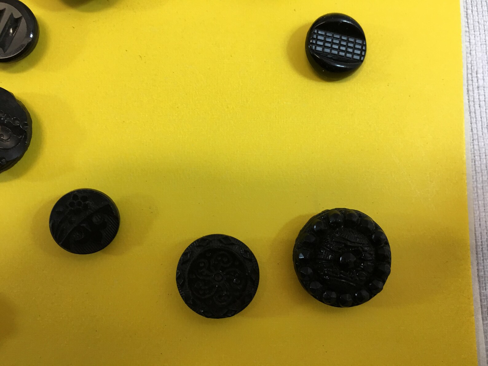 Button Collection Card Variety of Antique Carved Black Glass Buttons ...