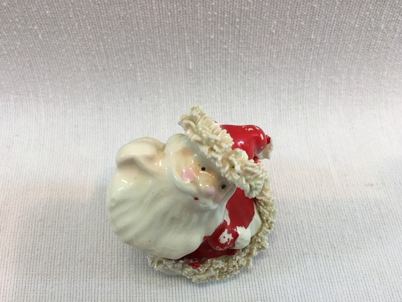 Ceramic Santa Claus Spaghetti Trim 1940/'s Vintage Christmas Roly Poly Rocker Figurine