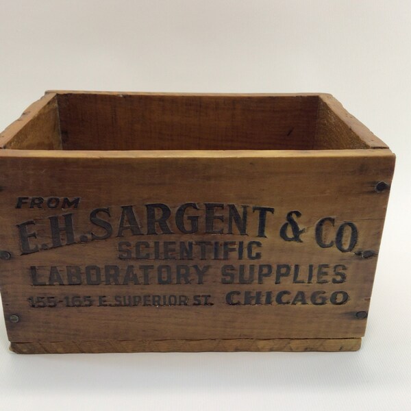 Antique Rustic Wooden Crate Storage Container Box E H Sargent & Co Scientific Laboratory Supplies Chicago