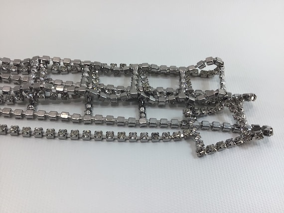 Clear Rhinestone Chain Belt Silver Tone Rectangle… - image 7